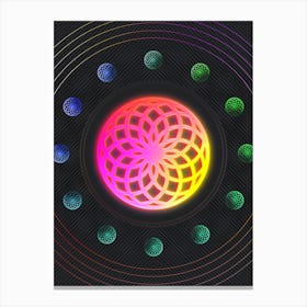 Neon Geometric Glyph in Pink and Yellow Circle Array on Black n.0408 Canvas Print