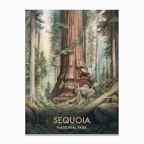 Sequoia National Park Watercolour Vintage Travel Poster 1 Canvas Print