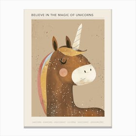 Brown Unicorn Watercolour Illustration Poster Canvas Print