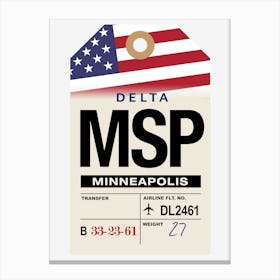 Minneapolis (MSP) Minnesota, USA Vintage Airline Luggage Tag Canvas Print