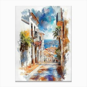 Watercolor Of A Street In Spain 1 Canvas Print