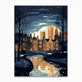 Winter Travel Night Illustration Cambridge United Kingdom 2 Canvas Print