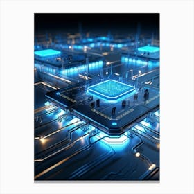 Ai Integrated Futuristic Electronic Circuit Glowing Etched Circuits Intertwining Wires Metallic S Canvas Print