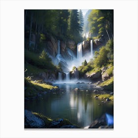 Forest waterfall in the alps #3 - Oil Painting Canvas Print