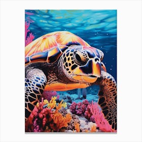 Vivid Turtle In Ocean With Coral & Plants 3 Canvas Print