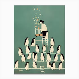 Penguins On A Ladder Canvas Print