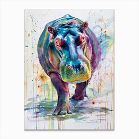 Hippopotamus Colourful Watercolour 3 Canvas Print