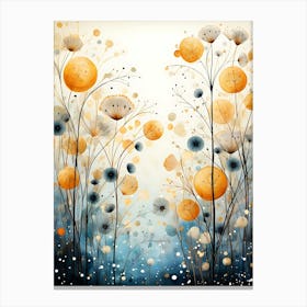 Abstract Painting Of Whimsical Flowers In Orange And Blue Hues Canvas Print