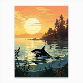 Modern Orca Whale Graphic Design Style In Sunset 2 Canvas Print