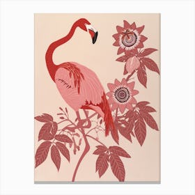 American Flamingo And Passionflowers Minimalist Illustration 2 Canvas Print