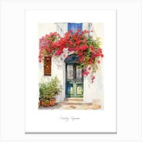 Cadiz, Spain   Mediterranean Doors Watercolour Painting 1 Poster Canvas Print
