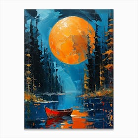 Little Red Boat Under The Golden Moon Canvas Print