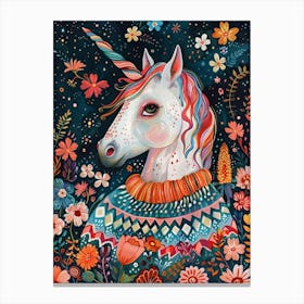 Unicorn In A Knitted Jumper Rainbow Floral Painting 4 Canvas Print