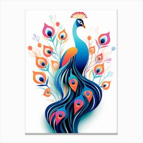 Colourful Geometric Bird Peacock 3 Canvas Print