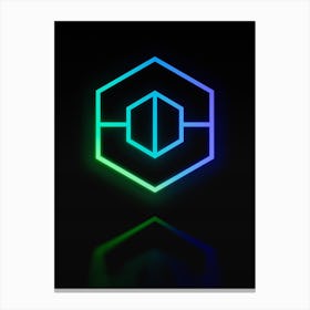 Neon Blue and Green Abstract Geometric Glyph on Black n.0298 Canvas Print