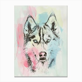 Husky Dog Pastel Line Watercolour Illustration  1 Canvas Print