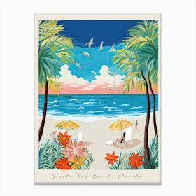 Poster Of Siesta Key Beach, Florida, Matisse And Rousseau Style 2 Canvas Print