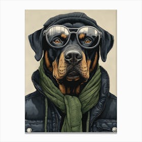 Rottweiler Dog Wearing Glasses Canvas Print