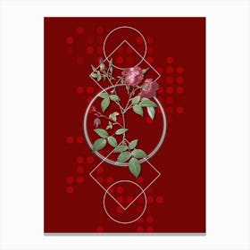 Vintage Velvet China Rose Botanical with Geometric Line Motif and Dot Pattern n.0145 Canvas Print