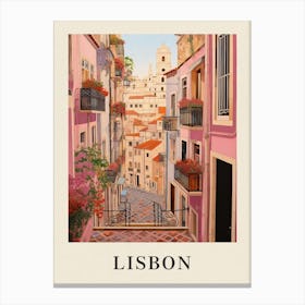 Lisbon Portugal 1 Vintage Pink Travel Illustration Poster Canvas Print