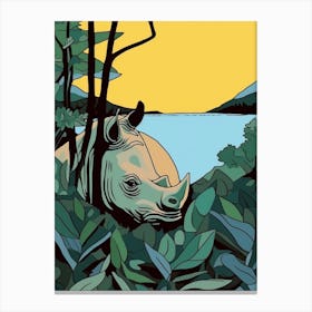 Rhino Scratching Against A Tree Geometric Illustration Canvas Print