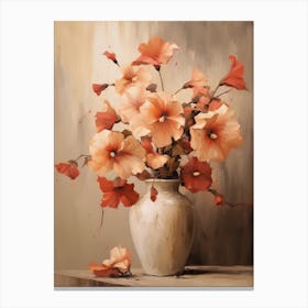 Hibiscus, Autumn Fall Flowers Sitting In A White Vase, Farmhouse Style 2 Canvas Print