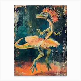 Dinosaur Dancing In A Tutu Blue Orange  1 Canvas Print