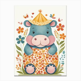 Floral Baby Hippo Nursery Illustration (50) Canvas Print