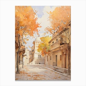 Athens Greece In Autumn Fall, Watercolour 4 Canvas Print