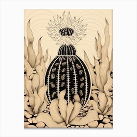 B&W Cactus Illustration Barrel Cactus 2 Canvas Print