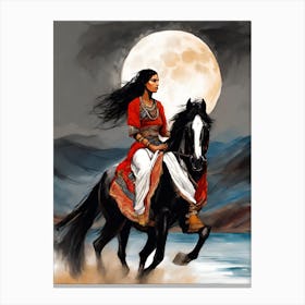 Indian Woman On Horseback Canvas Print