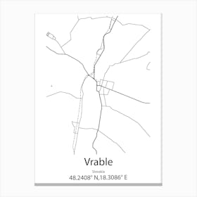 Vrable,Slovakia Minimalist Map Canvas Print