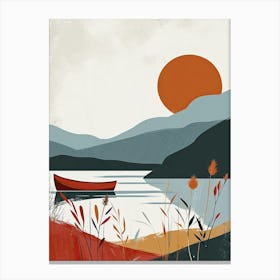 Red Boat On The Lake, Scandinavian Simplicity Canvas Print