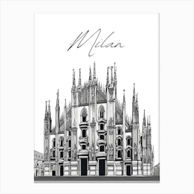 Milan Cathedral, Black And White City Canvas Print