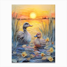 Sunset Ducks Mixed Media Collage 4 Canvas Print