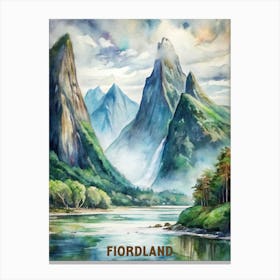 Fiordland National Park Watercolor Painting New Zealand Canvas Print