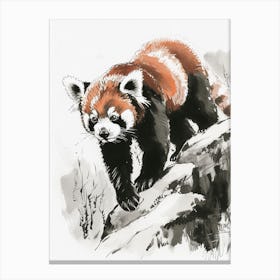 Red Panda Walking On A Mountain Ink Illustration 4 Canvas Print