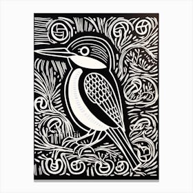 B&W Bird Linocut Kingfisher 1 Canvas Print