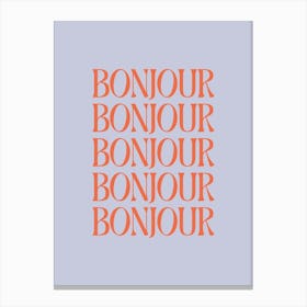Aesthetic French Hello Bonjour in Lavender Purple and Orange Canvas Print