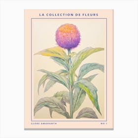 Globe Amaranth French Flower Botanical Poster Canvas Print