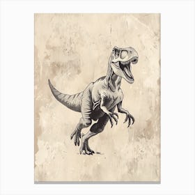 Allosaurus Dinosaur Black Ink & Sepia Illustration 1 Canvas Print