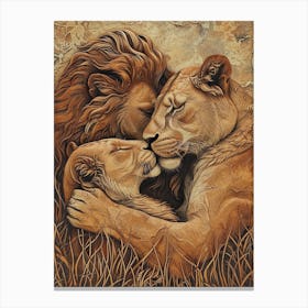 Barbary Lion Relief Illustration Family 4 Canvas Print