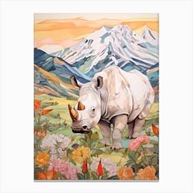 Colourful Patchwork Rhino 2 Canvas Print