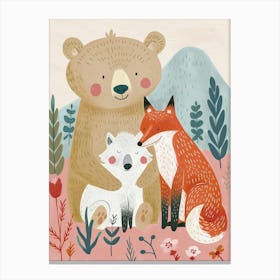 Sloth Bear And A Fox Storybook Illustration 1 Canvas Print