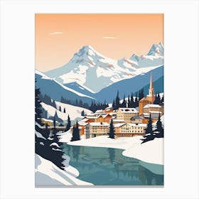 Vintage Winter Travel Illustration St Moritz Switzerland 3 Canvas Print