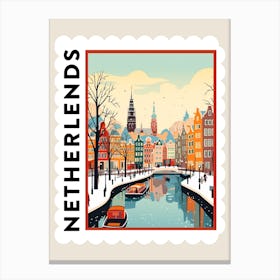 Retro Winter Stamp Poster Amsterdam Netherlands 1 Canvas Print