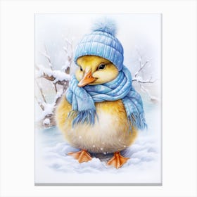 Winter Duckling In A Scarf Pencil Illustration 4 Canvas Print