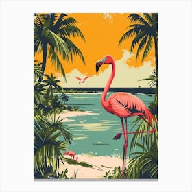 Greater Flamingo Renaissance Island Aruba Tropical Illustration 3 Canvas Print