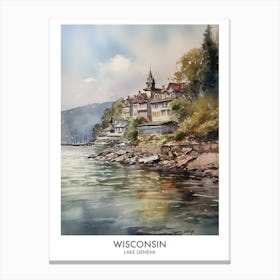 Lake Geneva, Wisconsin 3 Watercolor Travel Poster Canvas Print