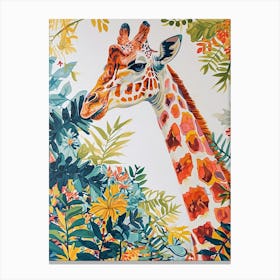 Giraffes In The Leaves Cute Illustration 1 Canvas Print